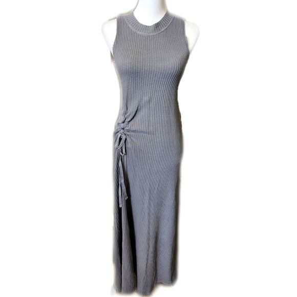 Elan, Waffle Knit, 100% Cotton, Gray, Ruched With Tie, Maxi Dress, S - Picture 1 of 8